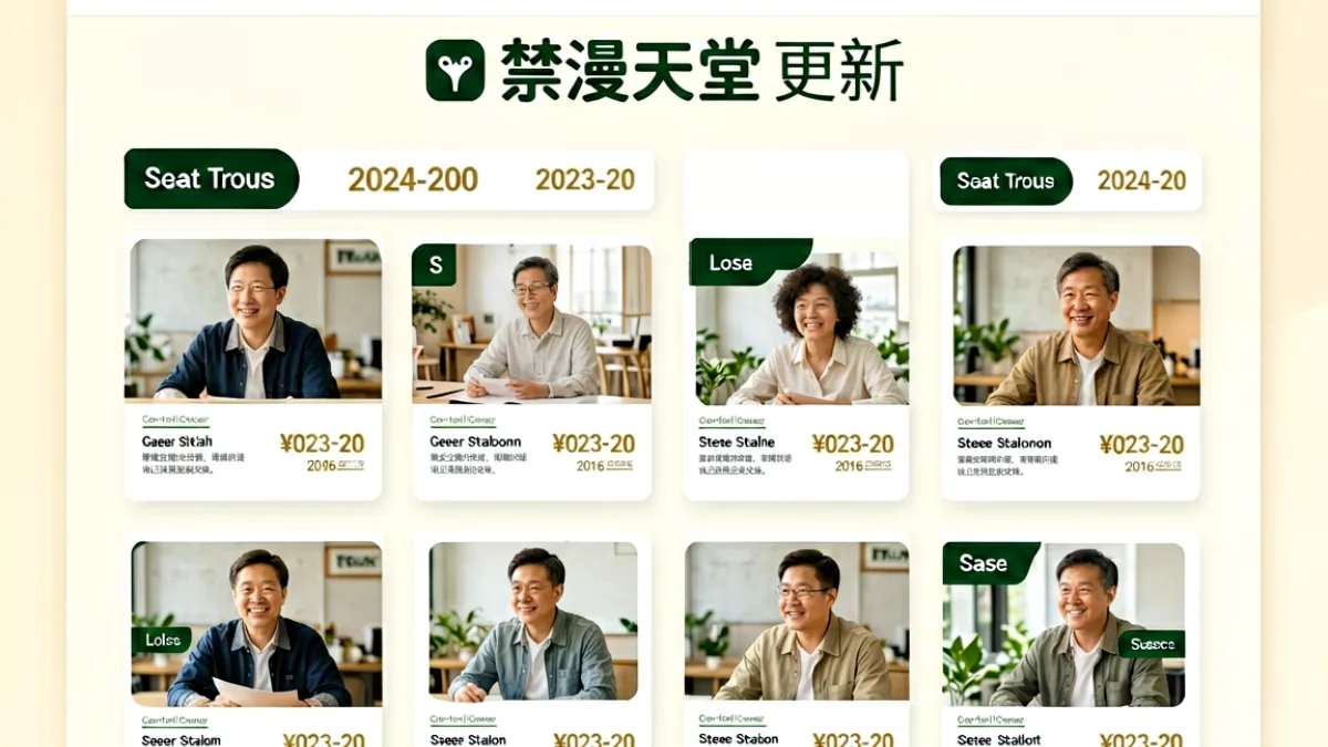 禁漫天堂发布页最新更新时间线界面展示，多条新章节卡片横向排列在暖白色背景上，右侧配有墨绿色侧边栏与砂金色数据高亮条